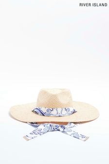 River Island Brown Tile Print Scarf Straw Hat (D83718) | 19 €