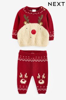 Red Reindeer Baby Knitted Jumper And Leggings Set (0mths-2yrs) (D83778) | $45 - $49
