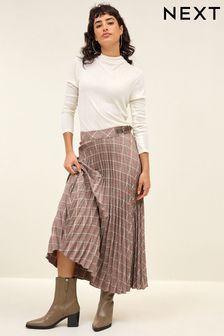 Check Pleated Midi Skirt (D83799) | AED104