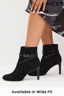 Black Regular/Wide Fit Forever Comfort® Buckle Detail Heeled Ankle Boots (D83830) | $60