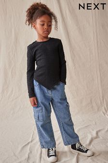 Black Textured Hanky Hem Long Sleeve Top (3-16yrs) (D83856) | €7 - €11