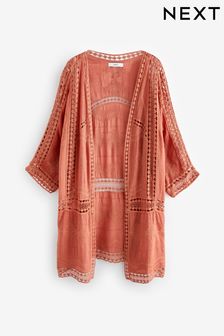 オレンジ - Crochet Longline Kimono Cover-up (D83886) | ￥4,300