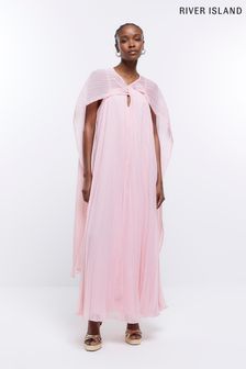 Różowa plisowana sukienka maxi River Island z peleryną (D84069) | 280 zł