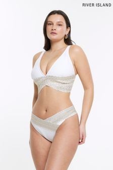 River Island Fuller Bust White Plunge Wrap Elastic Bikini (D84073) | €17.50