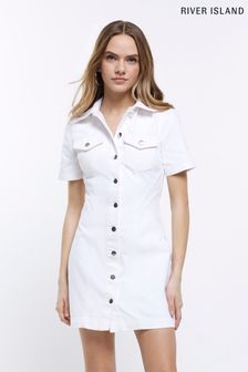 Белое джинсовое платье-рубашка на пуговицах River Island (D84087) | €34