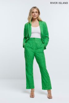 Зеленые брюки с широкими штанинами и вышивкой ришелье River Island (D84160) | €29