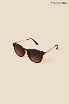 Accessorize Classic Preppy Sonnenbrille mit Metallbügeln, Braun (D84332) | 25 €