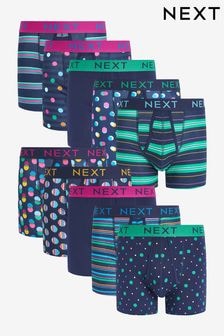 Navy Spot Stripe Cotton 10 pack A-Front Boxers (D84387) | $74