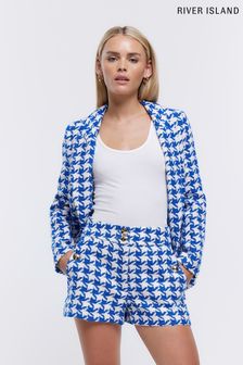 River Island Petite Blue Dogtooth Structured Shorts (D84440) | 117 zł