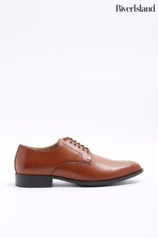 River Island Formal Point Leather Lace-Up Brogue Derby Shoes