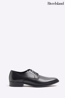 River Island Black Chrome Formal Point Leather Derby Shoes (D84532) | 282 SAR