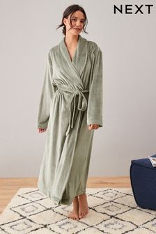 Khaki Green/Grey Supersoft Ribbed Dressing Gown (D84564) | $54