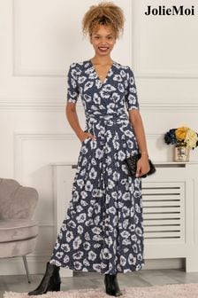 Jolie Moi Blue Evita Floral Print Maxi Jersey Dress (D84648) | 421 QAR