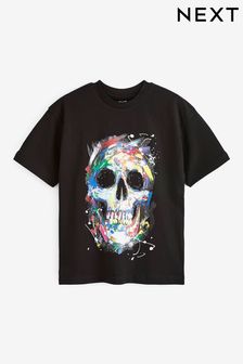 Black Painted Skull Short Sleeve Graphic T-Shirt (3-16yrs) (D84658) | 7 € - 13 €