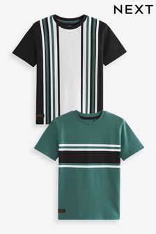 Green/Black 2 Pack Colourblock Short Sleeve T-Shirts (3-16yrs) (D84664) | 60 zł - 90 zł