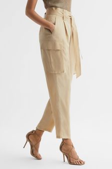 Reiss Neutral Joanie Petite High Rise Straight Leg Utility Trousers (D84712) | $331