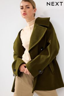 Khaki Green Double Breasted Long Sleeved Peacoat (D84781) | $113