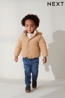 Tan Brown Teddy Padded Jacket with Borg Lined Hood (3mths-7yrs) (D84884) | €19 - €22