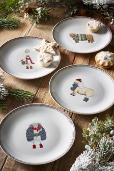 Set of 4 Multi Christmas Animal Side Plates (D84895) | kr210