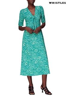 Whistles Green Clouded Floral Tie Midi Dress (D85004) | €100