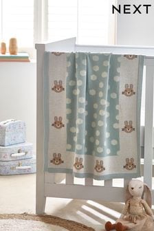 Teal Blue Bunny Baby 100% Cotton Knitted Blanket (D85179) | EGP730