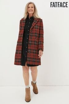 FatFace Red Tanya Wool Blend Check Coat (D85203) | €106