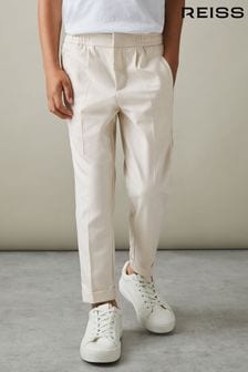 Reiss Ecru Brighton Senior Relaxed Elasticated Trousers with Turn-Ups (D85486) | KRW94,500