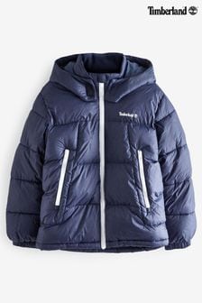 Темно-синее дутое пальто с капюшоном и логотипом Timberland (D85626) | €56 - €68