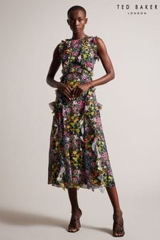 Ted Baker Gloriha Black Sleeveless Waterfall Midi Dress (D85637) | 336 €