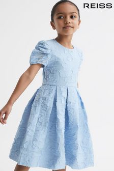 Reiss Blue Amalie Junior Floral Print Textured Dress (D85797) | OMR64