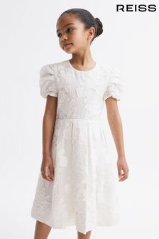 Reiss Ivory Amalie Junior Floral Print Textured Dress (D85798) | OMR64