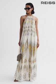 Reiss Yellow Liza Printed Halter Neck Maxi Dress (D85819) | AED2,146