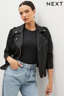 Black Fuller Bust Faux Leather Biker Jacket (D85981) | €33