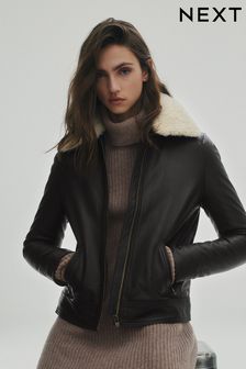 Chocolate Brown Real Leather Aviator Flight Jacket With Sheepskin Collar (D86026) | €228