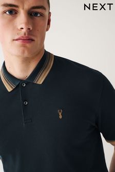 Navy Blue/Tan Brown Tipped Regular Fit Polo Shirt (D86097) | EGP608
