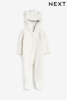 Ecru Cream Cosy Fleece Bear Baby Pramsuit (0mths-2yrs) (D86399) | ₪ 75 - ₪ 84
