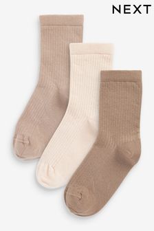 Neutral Cream and Brown 3 Pack Cotton Rich Rib Ankle Socks (D86400) | €5 - €7