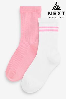 Pink and White 2 Pack Cotton Rich Ribbed Ankle Sport Socks (D86402) | KRW6,400 - KRW10,700