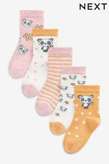 Pink and Yellow 5 Pack Cotton Rich Panda Character Ankle Socks (D86407) | kr130 - kr170