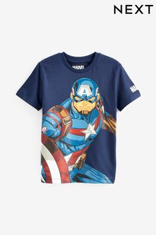 כחול כהה קפטן אמריקה - חולצת טי עם שרוולים קצרים והדפס גיבור-על של מארוול (גילאי 3 עד 16) (D86515) | ‏46 ‏₪ - ‏59 ‏₪