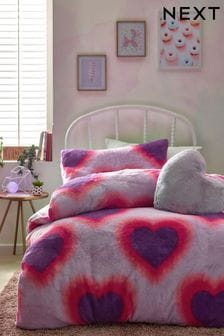Multi Heart Print Faux Fur Duvet Cover and Pillowcase Set (D86526) | AED95 - AED121