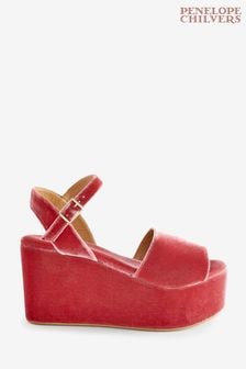 Penelope Chilvers Pink Margarita Rose Silk Velvet Platform Sandals (D86537) | €125