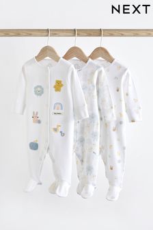 White Delicate Appliqué Baby Sleepsuits 3 Pack (0-2yrs) (D86557) | OMR10 - OMR11