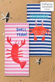 Catherine Lansfield 2 Pack Natural Crabulous Shell Yeah Beach Towels