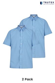 Trutex Boys Blue Non Iron Short Sleeve School Shirts 2 Pack