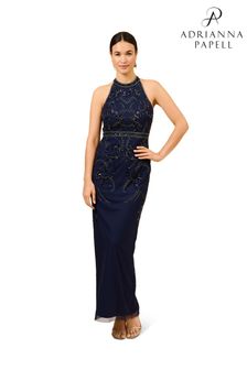 Синее платье с халтером и отделкой бисером Adrianna Papell Studio (D86839) | €234