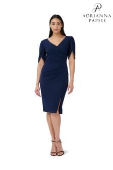 Adrianna Papell Blue Knit Crepe Pearl Trim Dress (D86844) | €197