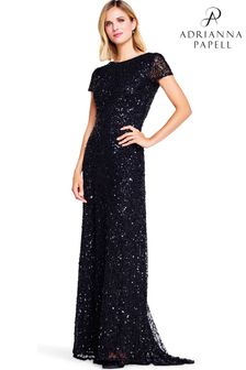 Черное длинное платье с глубоким вырезом Adrianna Papell (D86848) | €383