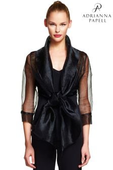 Черная куртка из органзы с запахом и короткими рукавами Adrianna Papell (D86850) | €86
