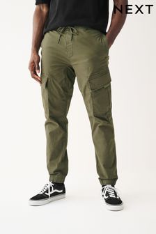Verde kaki - Regular conic - Pantaloni cargo elastici utilitari (D86919) | 233 LEI